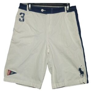 Polo Ralph Lauren Boys Size 20 XL Sailing Shorts White Navy Big Pony 32" Mens